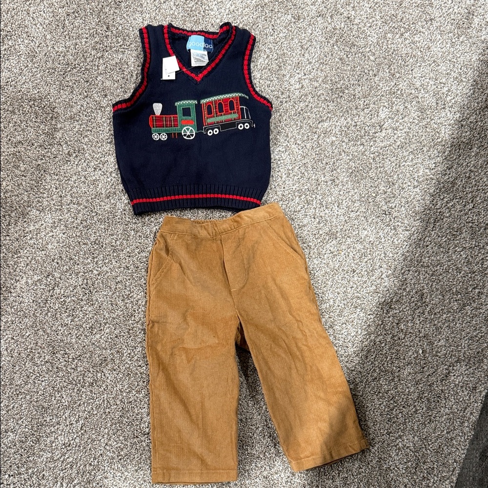 Kids Train Sweater Vest and Pants Set